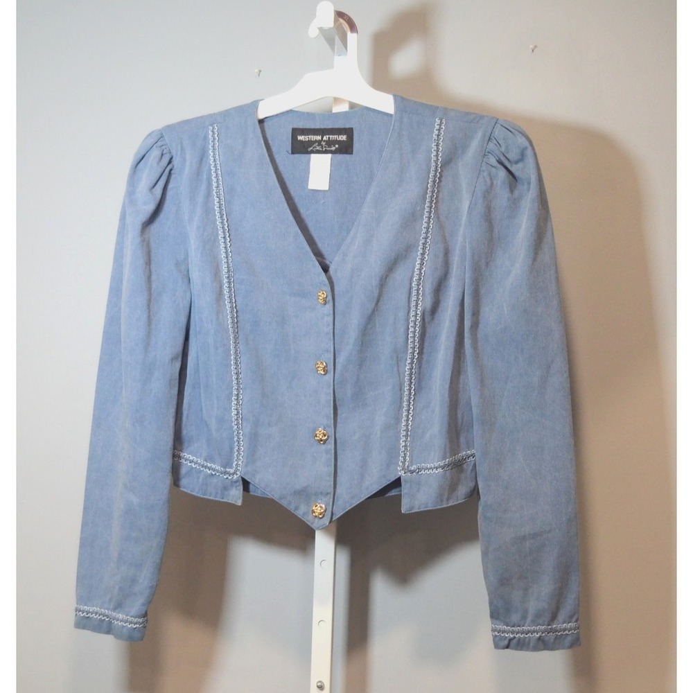 Vintage Lilia Smitty Western Attitude Size L Chambray Puff-Shoulder Jacket